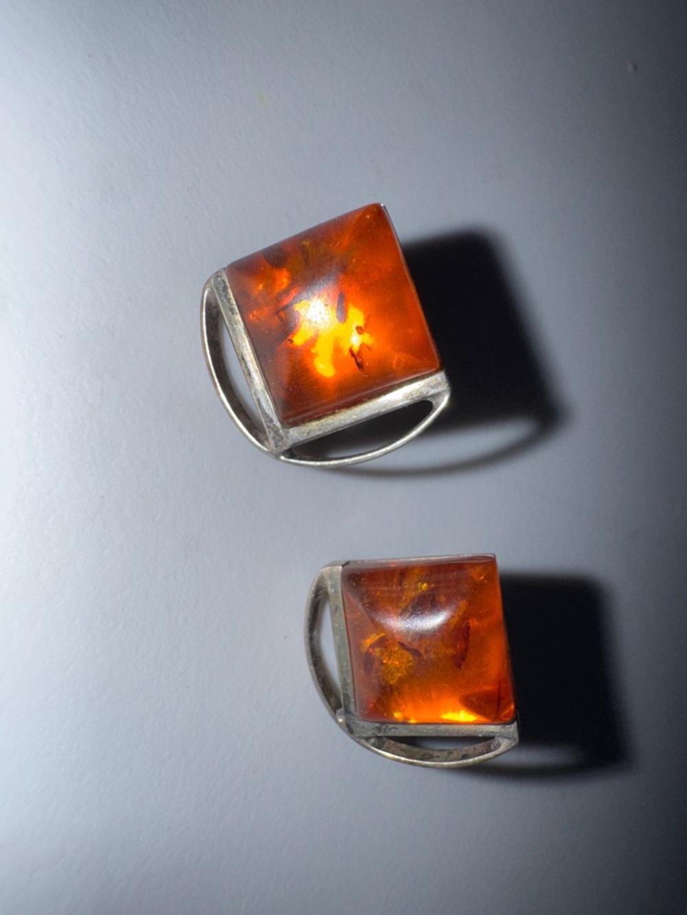 Vintage Amber Square Sterling Earrings - Rich 🍊 Cognac